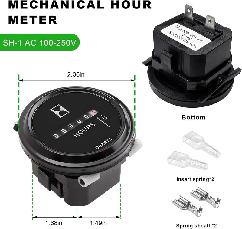 MTRPS Mechanical Hour Meter Gauge, AC 100-250V Round Quartz Timer Snap in Engine Hourmeter, Waterproof Mechanical Timer Precise Hour Gauge for ATV UTV Boat Truck Tractor Generator - Image 2